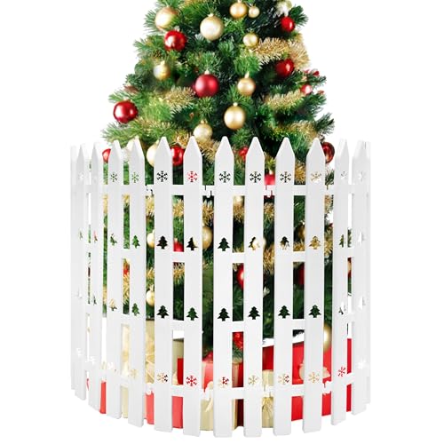 Image of 24" Extra Tall Fence for Christmas Tree,12PCS White Picket Fence Gate Barrier with Snowflakes&Tree Patterns Christmas Tree Gate for Pets(24" H x 5" W Each)