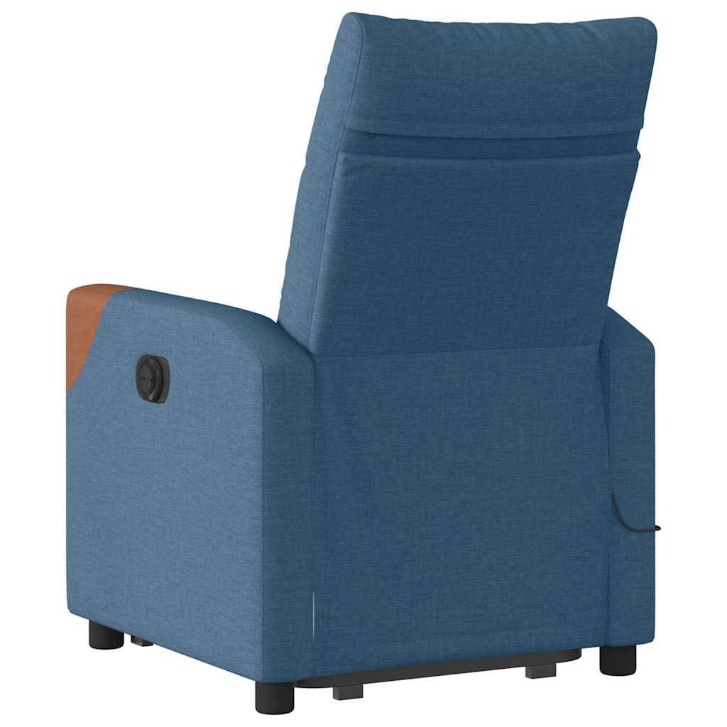 Massagesessel elektrisch mit Aufstehhilfe in Blau, Stoffbezug, verstellbare Rückenlehne und Fußstütze, 6-Punkt-Vibrationsmassage, Stabiler Holz Metall Rahmen
