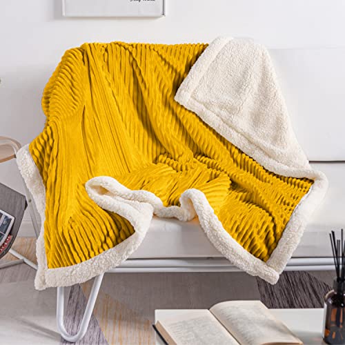Dissa Sherpa Blanket Fleece Throw – 51X63, Mustard Yellow – Soft, Plush, Fluffy, Fuzzy, Warm, Cozy, Thick – Perfect For Couch, Bed, Sofa, Chair - Reversible Throw Blanket #TOP3