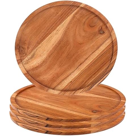 CLEENTABLE Acacia Wood Plates, Set of 4 Cover