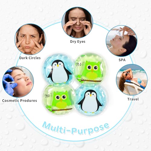 Image of Gel Ice Pack Reusable, Cooling Eye Pads and Patches, Hot and Cold Eye Pads - Soothing, Revitalizing, Puffiness, Refresh, Relieves Stress, Relax, Relieves Puffiness and Tension(2 Penguins+2 Owls)