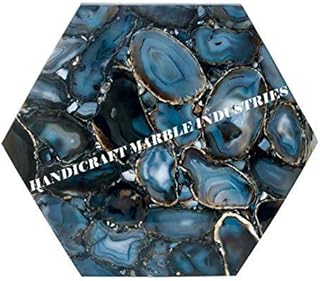 Blue Grey Agate Table Top Counter Top Hexagonal Table, Side Table, Coffee Table, Patio Table, Kitchen Table, Hallway Table, Grey Agate Table 30 Inch