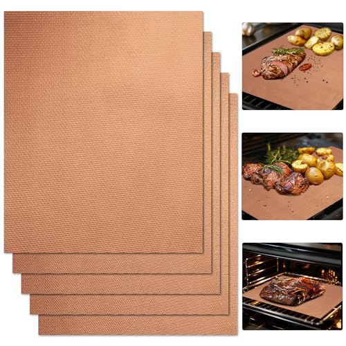 RAINFLOW Copper Grill Mats 5 Pack – Nonstick BBQ Grill