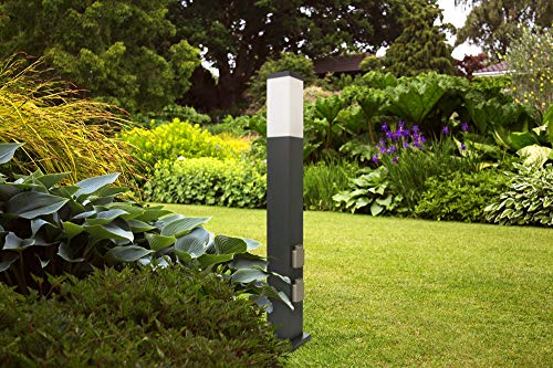 LED Universum Wegeleuchte mit 80cm Edelstahl Außenleuchte Stehleuchte Energiesäule Stromsäule Stromverteiler für den Garten Gartensteckdose (Anthrazit mit Dämmerungssensor und 2 Steckdosen)