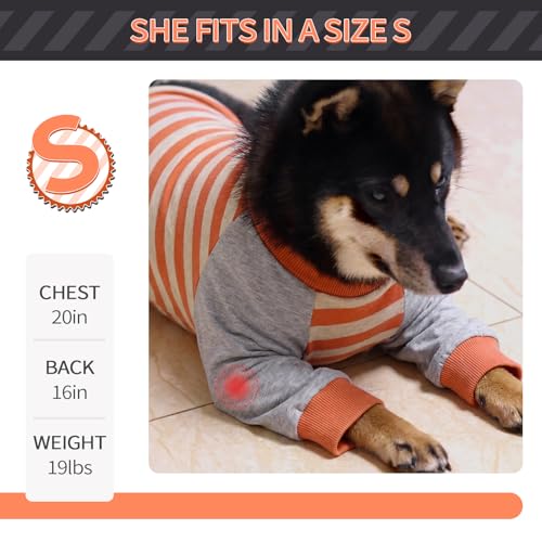Image of FUAMEY Dog Recovery Sleeve with Elbow Protector,Dogs Shirt Stop Licking Joints,Pet Long Sleeve Suit Protecting Dog's Front Leg Arm Wounds Cover Skin Conditions Orange Stripes S