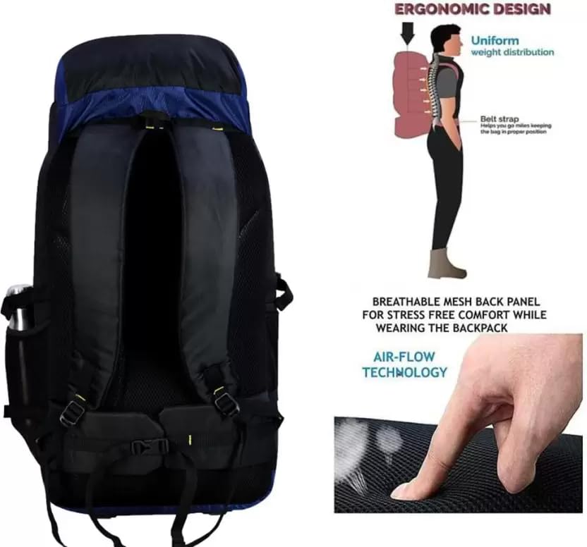 Image of SB Collection 60 L Hiking Rucksack, Water Repellent 600D Oxford Canvas, Unisex Trekking and Camping Travel Bag