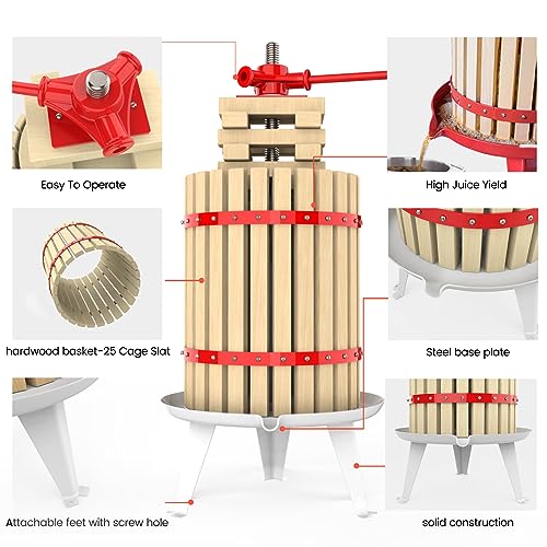 Image of 4.75 Gallon Fruit and Wine Press, Manual Cider Juice Maker with Solid Beech Wood Basket & Heavy-Duty Stand for Apples, Grapes, Berries