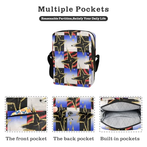 mens messenger bag Small Crossbody Bag For Women Purse For Teens Adjustable Strap for Travel Travel- Stars Black Japanese Plaid2