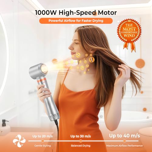 Image of 5 in 1 Blow Dryer Brush,110-120V Hair Dryer Brush, Fast Drying & 3 Adjustable Temperatures Hot-Air Hair Brushes, Detachable Hair Styler Set for Curling /Volumizing /Straightening /Styling (Silver-Orange)