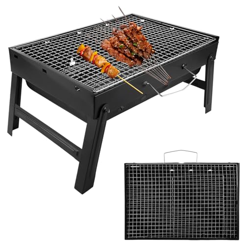 LOLYSIC Klappbarer Grill, Tragbarer Edelstahl-Holzkohlegrill, Klappbarer BBQ Grill, Outdoor, Tragbarer Campinggrill, Geeignet für Camping, Garten und Balkon.