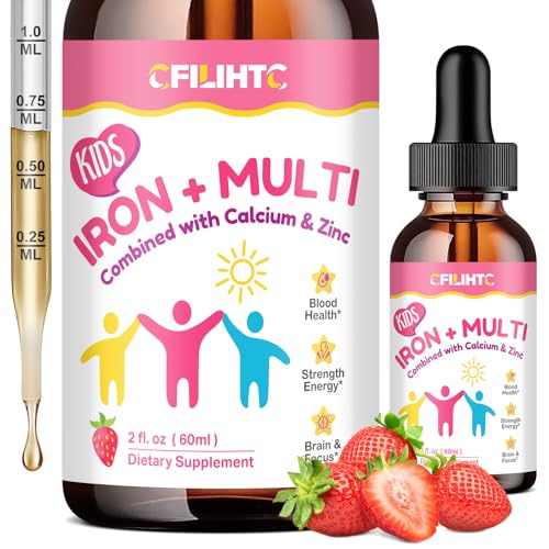 Liquid Iron Supplement for Kids, Women & Men - with Calcium, Zinc, Kids Multivitamin with Iron Drops - Immune Support, Blood Builder & Energy Support for Iron Deficiency, Anemia, Vegan 2 Fl Oz