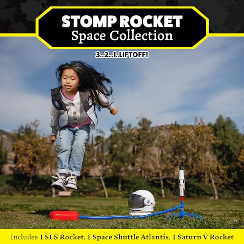 Stomp Rocket Space Collection Rocket Launcher for Kids, 3 NASA Rockets - Backyard & Outdoor Fun Toy Gift for Boys & Girls - STEM Soft Foam Blaster Set Soars Up to 100 Feet - Ages 5 & Up