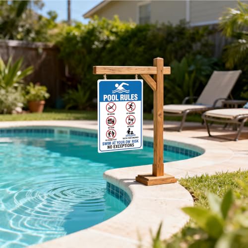 Señal metálica de advertencia reglas piscina 7.9x11.8 in miniatura 6