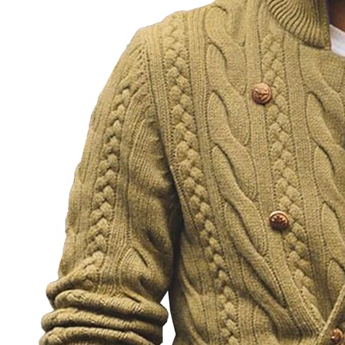 DGHM-JLMY Sweater For Men Coarse Cable Knitted Sweaters Solid Color Stand Collar Double Breasted Knit Cardigan Outwear3