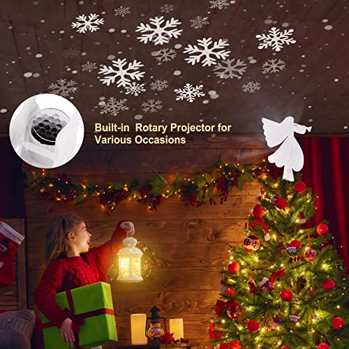 Christmas Angel Tree Topper With Built-In Led Snowflake Projector Lights Hollowed Pentagram Tree Top With White Spangles Plated Plug In For Indoor Outdoor Christmas Decorations, White #TOP1