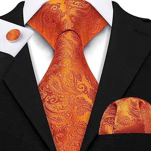 Image of Barry.Wang Paisley Tie Fashion Set Hanky Cufflinks Neckties for Men Woven Silk