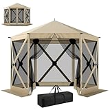 Outsunny 10 x 11 ft Pop Up Gazebo Screen Tent, Outdoor Portable Instant Camping Canopy Screen House Sun Shelter with Mesh Nettings, Carry Bag, Ground Stakes, Ropes for Patio, Backyard, Beige