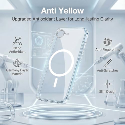 Image of Jkobi Lifetime Anti-Yellow MagSafe Compatible Clear Back Cover Case for Apple iPhone 16e | iPhone 17e (Sleek Hard Crystal | Shockproof and Camera Protection)