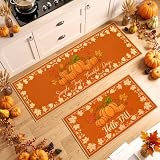 Acapet Fall Kitchen Rugs Set of 2, Hello Pumpkin Fall Mats for Floor