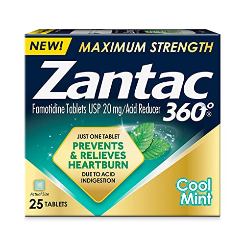 Zantac 360 Maximum Strength, Cool Mint, 25 Count, Heartburn Prevention & Relief, 20mg Tablets