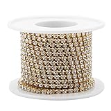 Fdit Cadena de Diamantes de Imitación de Cristal, SS12, Rollo de 5 Yardas con Borde de Diamantes de Imitación con Acabado Dorado Galvanizado para Ropa de Costura DIY, Vestido de (GOLD)