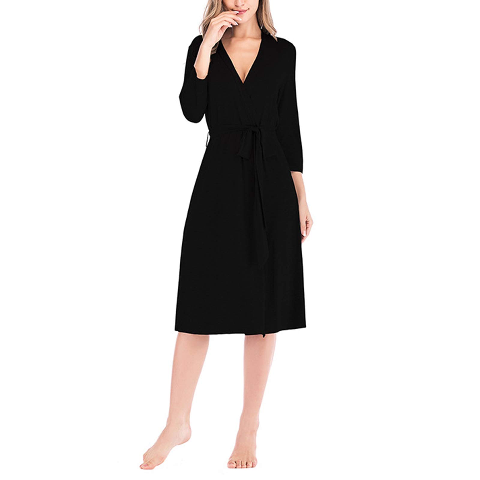 Chemise de nuit en coton doux avec peignoir sexy noir en taille M pour femme