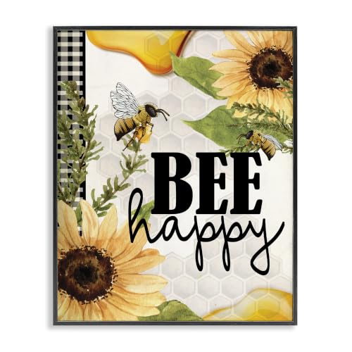 Bee Happy Sunflower Honey Hive, 11 x 14 Inch Framed Giclée Print