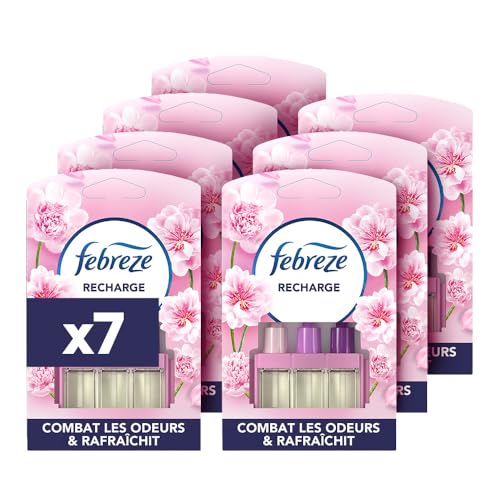Febreze Désodorisant Électrique Recharges (7 Recharges de 20ml avec 3 Parfums en Alternance), Parfum Fleur Naissante, Combat les Odeurs et Rafraîchit...