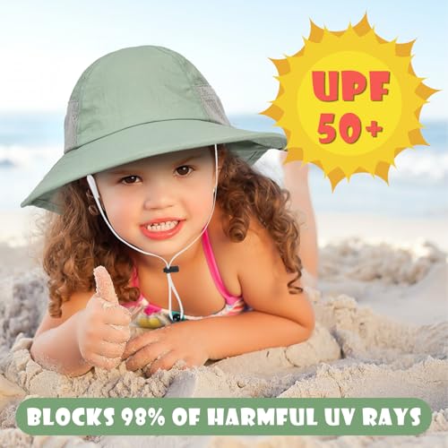 Image of Toddler Baby Sun Hat Kids Summer Beach Essentials Adjustable Beach Hats with Bucket Wide Brim for Boys Girls Age 0-14 Years