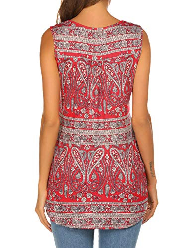 Halife Women's Boho Paisley Printed Tank Tunic Tops Sleeveless Tee Shirt Red1,Xxl #TOP5