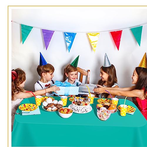 Image of tujol Teal 6 Pack Plastic Table Cloth 54 inch x 108 inch, Disposable Tablecloths Rectangle Table Cover, Plastic Tablecloths for Parties