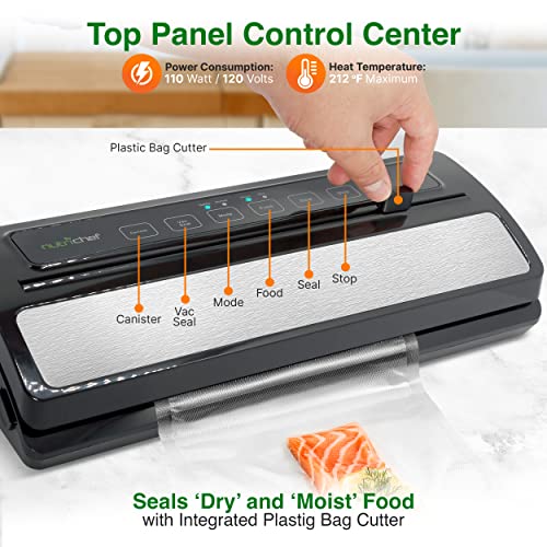 Nutrichef Vacuum Sealer | Automatic Vacuum Air Sealing System For Food Preservation W/ Starter Kit | Compact Design | Lab Tested | Dry & Moist Food Modes | Led Indicator Lights #TOP2