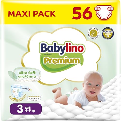 Babylino Premium, Pañales bebé Talla 3 con filtro Ultra Soft, Midi (4-9 kg), 56 unidades