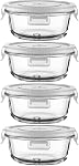 Ensemble de 4 contenants alimentaires ronds en verre avec couvercles, contenants de soupe ronds de 1.5 tasse sans BPA, petits contenants en verre pour yaourt, travail, restes et micro-ondes, compatibles lave-vaisselle et congélateur.