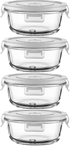 Small Round Glass Food Containers with lids, 12oz Round Food Storage Containers with Lid, 1.5 Cup Small Glass Food Containers with Lid BPA-Free,
