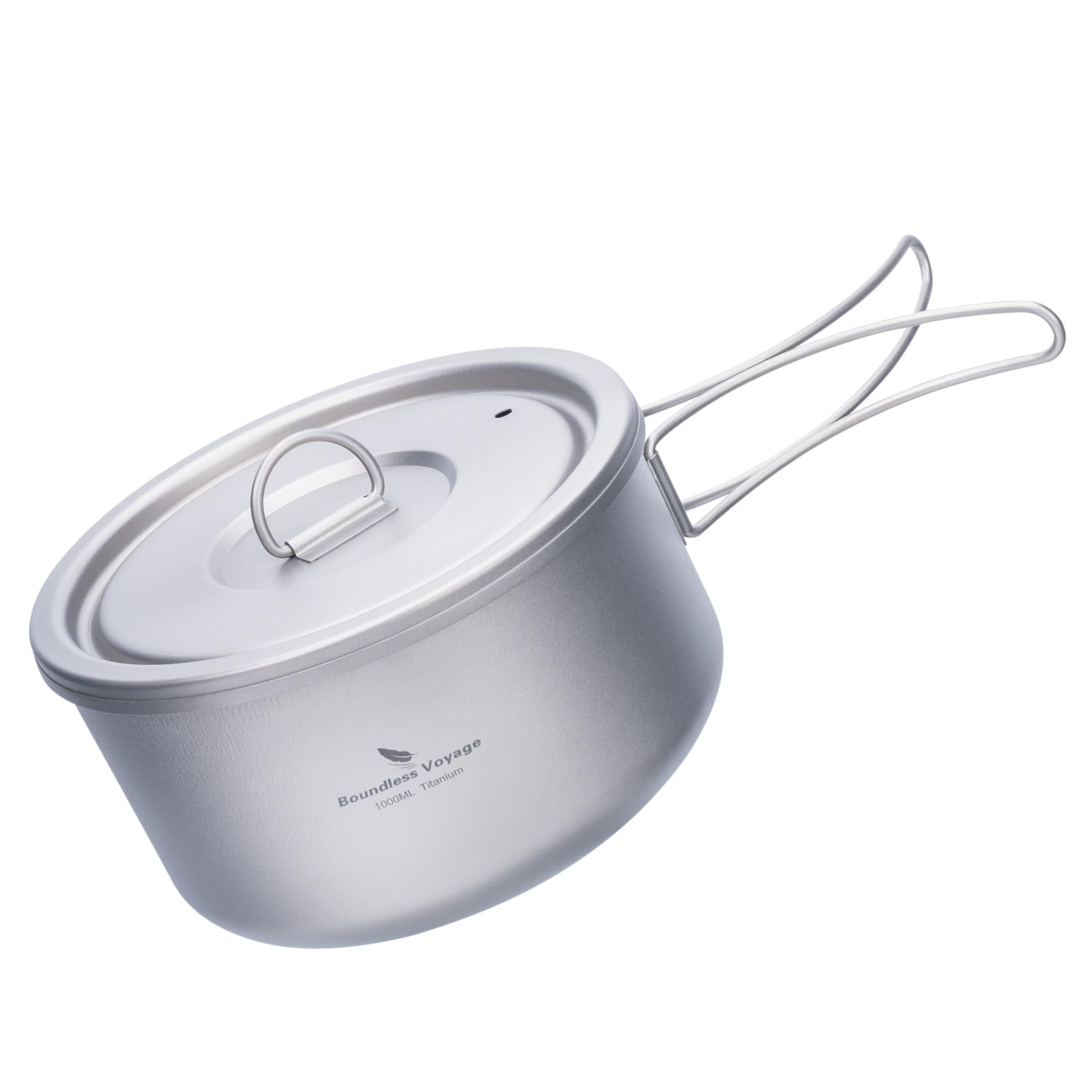 Camping Cook Pot, 1L Titanium Cookware with Lid and Folding Handle, Large Capacity Bento Pot for Outdoor Backpacking Hiking Picnic T-2041C