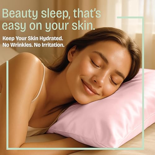 Image of BLISSFORD Pink Satin Pillowcase with Zipper, for Hair and Skin Care, Feels Soft and Cool Like a Silk Pillowcase, Satin Pillow Cases 2 Pack, Slik Pillow Cover, Queen Size - Set of 2