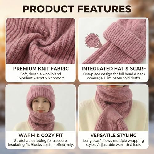 Image of Kraptick Women's Winter Cap and Scarf Set - Thick Fleece Lined Knitted Beanie Hat and Neck Warmer Muffler for Ladies, Soft & Stretchable Woolen Snow Proof for Extreme Cold -4
