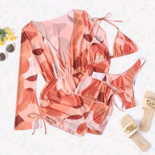 ODASDO Women's Sexy 3 Piece Swimsuits Halter Triangle Bikini Sets with Long Sleeve Mesh Cover Ups Romper Bathing Suits2