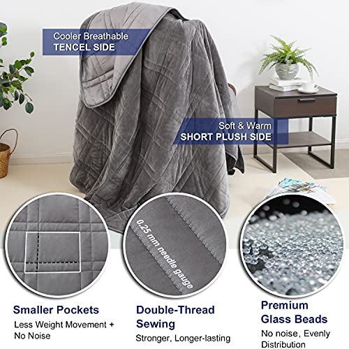 OMYSTYLE Double-Sided 15lb Weighted Blanket(60 X 80 Inches, Twin Size), Reversible Weighted Blanket for Adult with Warm Short Plush and Cool Tencel Fabric, All Season Use - Bonus Carry Bag Included