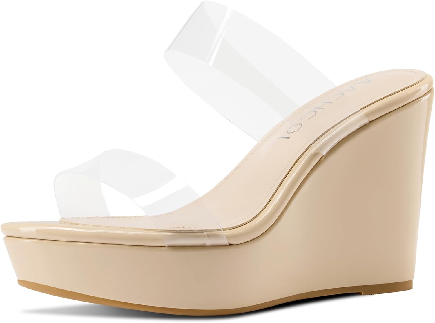 Aachcol Womens Slip-on Platform Wedge Sandals Open Toe High Heel Two Strap Wedge Mules Slides Prom Summer Dress Shoes 3.9 Inches Heels