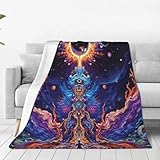 Cozy Flannel Fleece Blanket for Couch Bed - Vibrant Cosmic Entity with Fiery Wings and Sun Halo Printed Throw, All-Season Decorative Blanket 50'x40'