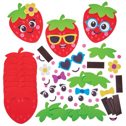 Baker Ross FN175 Erdbeer Mix & Match Magnet Sets - 10er-Pack, Bastelsets zum Gestalten, Magnet Bastelset für Kinder