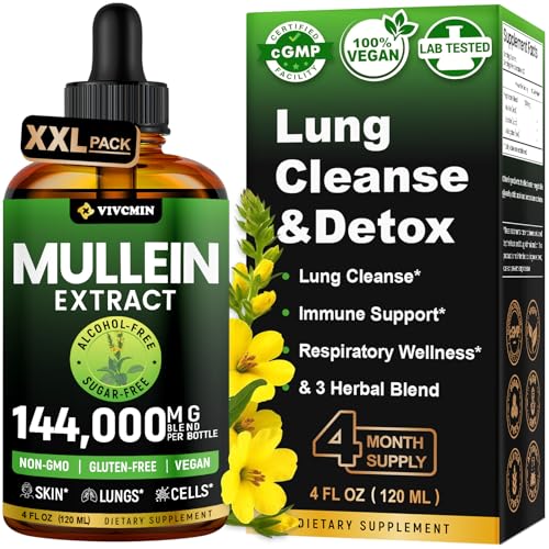 vivcmin Mullein Drops for Lungs 120 Servings Respiratory & Immune Support Lung Detox for Smokers Tincture Mullein Leaf Extract for Lung Cleanse 4 fl oz