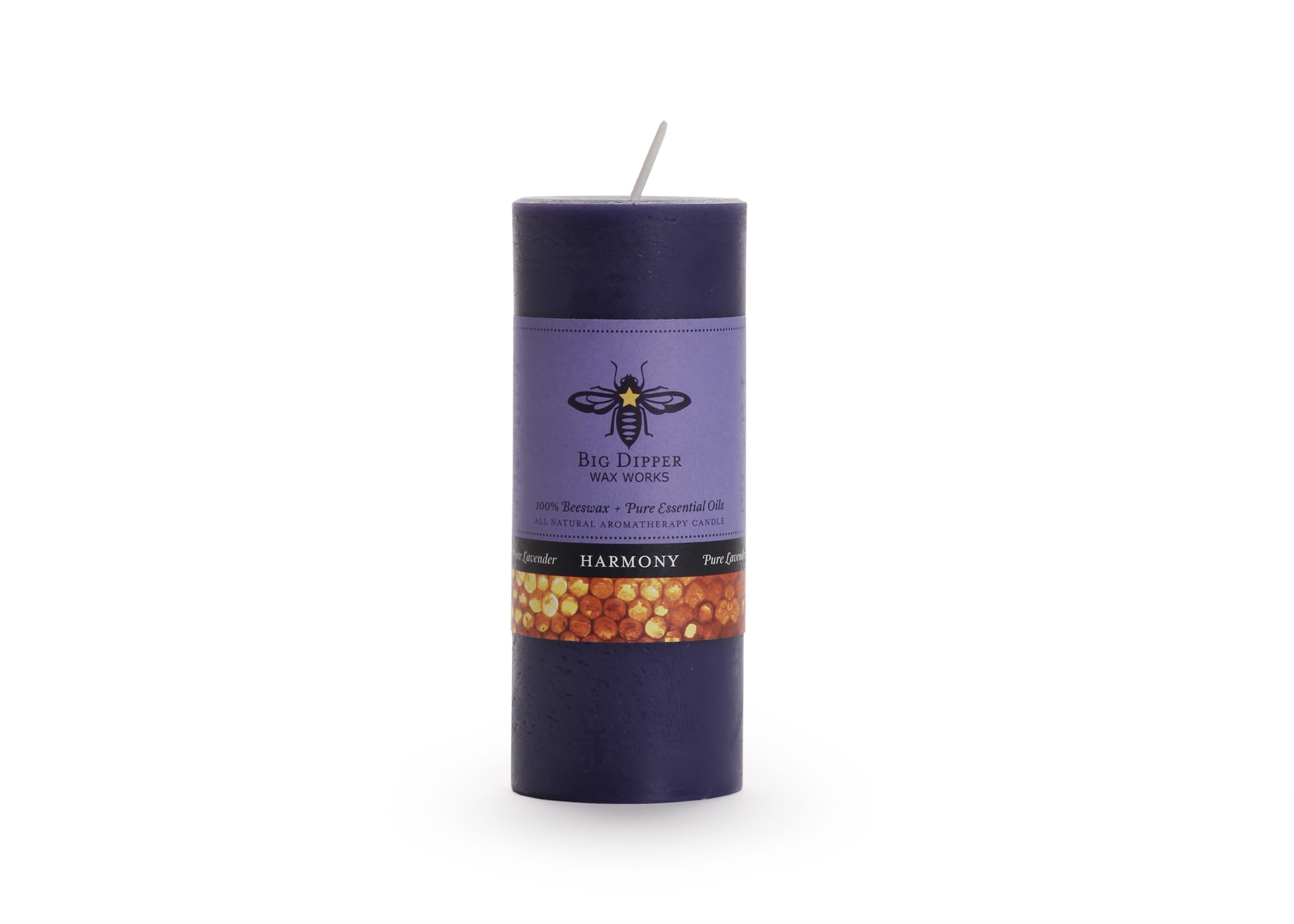Big Dipper Wax Works 100% Pure Beeswax Pillar Candle, Harmony (Lavender) Aromatherapy Candle with Pure Essential Oil, Non Toxic Clean Burning Natural Candle, 40 Hour Burn, Small 2" x 4.75"