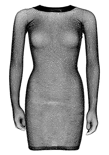 Leg Avenue 86124x-00108 Robe Courte en résille avec Gants en Strass, 1x-2x, Noir Costumes Taille Adulte, Multicolore, 1X/2X Mixte