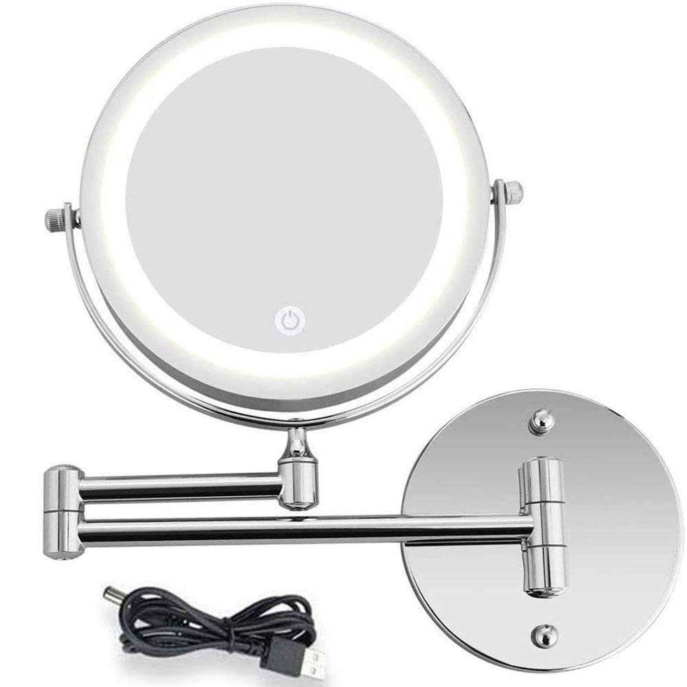 Miroir mural grossissement double face tactile pliant pour rasage et maquillage