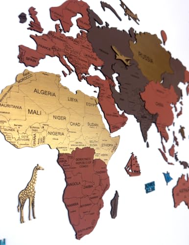 Image of Elk 3D Wooden World Map Wall Decor, Size L 156x89 CM