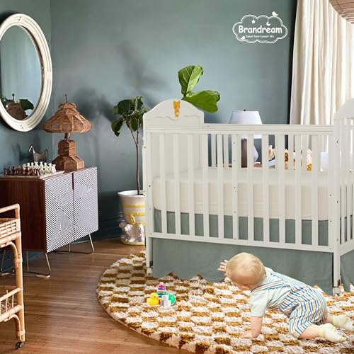 Image of Brandream Scallop Edge Organic Cotton Crib Skirt, Baby Boy, Baby Girl, Gender Neutral Crib Skirt Toddler Bedskirt Farmhouse Chic Nursery Crib Bed Skirt, Boho Bohemian Solid Sage Green Skirt