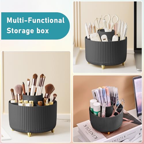 Image of Makeup Brush Holder Organizer,360 Rotating Makeup Brush Organizer,5 Slot Make up Brushes Cup for Cosmetics, Nail Polish, Art Supply, Bathroom Vanity Desktop Organizer - Black